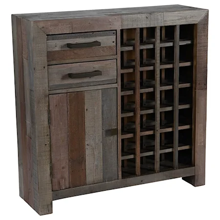 Storm Transitional Reclaimed Pine Wood Wine Cabinet with Wine Storage